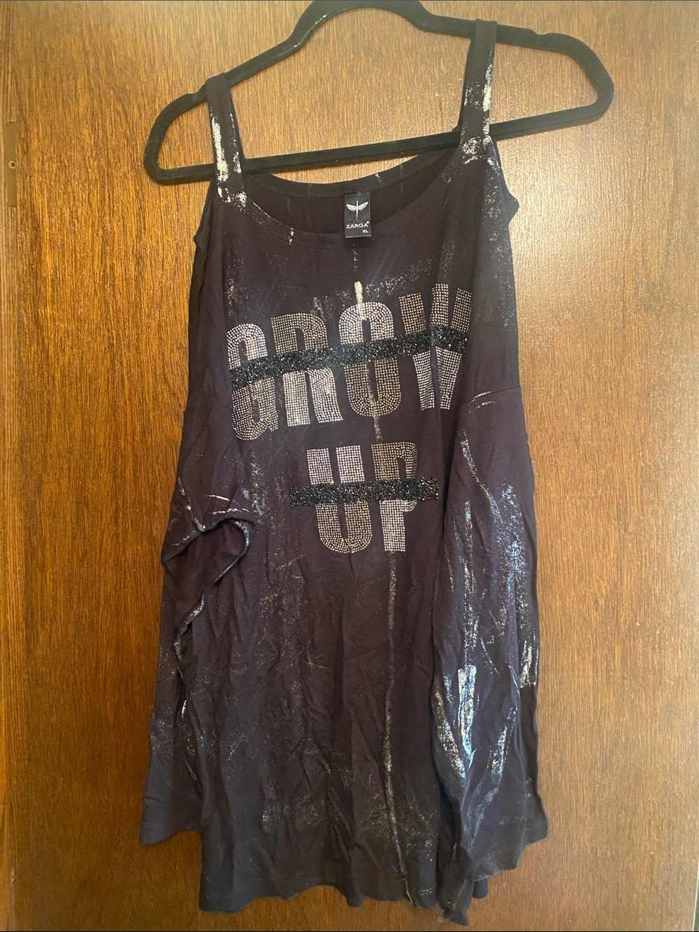 Zara Black Sleeveless Mini Dress with Sparkle 'GROW UP' Graphic